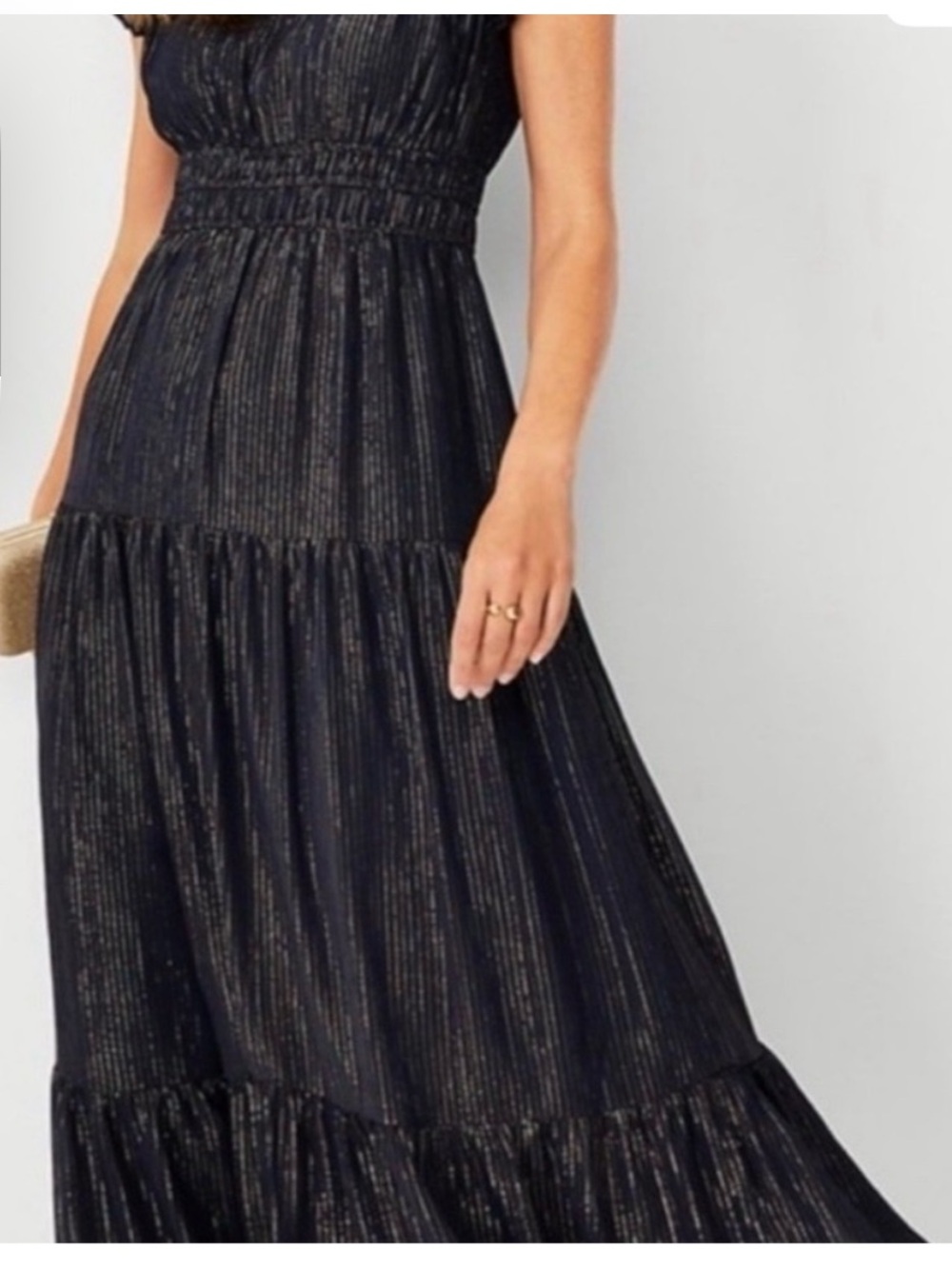 New! Ann Taylor SZ 10, navy shimmery pleated cap sleeve dress. - Picture 3 of 11